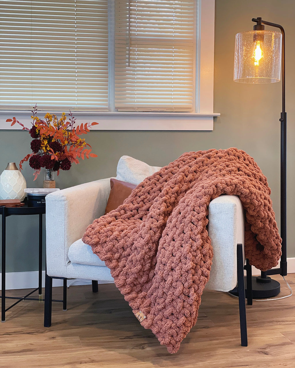 Hand-Knit Chenille Throw Blanket